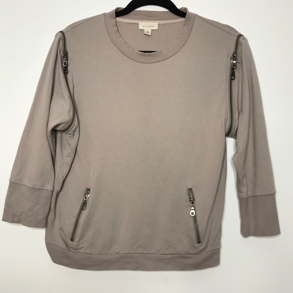Witchery Zippered Pullover Sweatshirt 3/4 Sleeve S